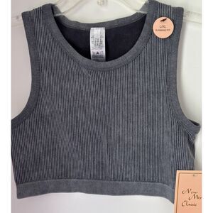 New Mix Classic Ladies Size L/XL Gray Ribbed Athletic Slimming Fit Workout Tank